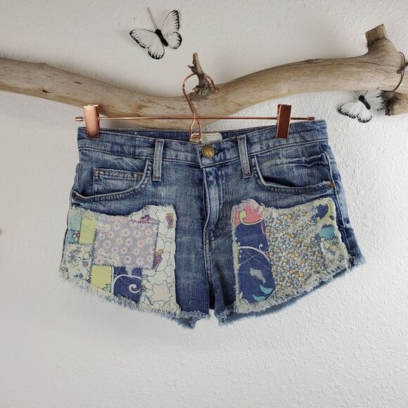 Current/Elliott Blue Patchwork Jean Shorts - Picture 2 of 14